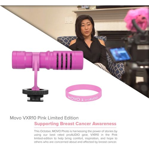  Movo VXR10 Universal Video Microphone with Shock Mount, Deadcat Windscreen, Case for iPhone, Android Smartphones, Canon EOS, Nikon DSLR Cameras and Camcorders (Pink Breast Cancer A
