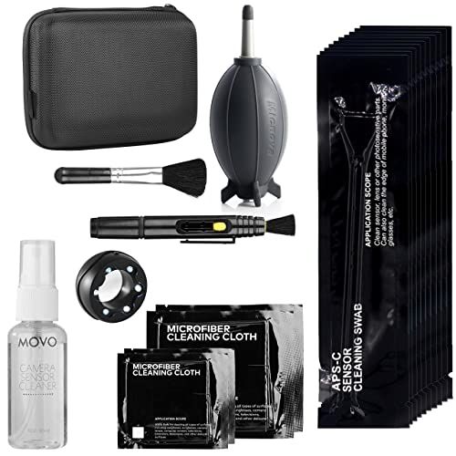  Movo CCD Camera DSLR Cleaning Kit - Camera Lens Cleaning Kit for Digital Cameras - with Sensor Cleaning Kit, Microfiber Lens Cloth, Screen Cleaner Spray, Sensor Cleaning Blower, Le