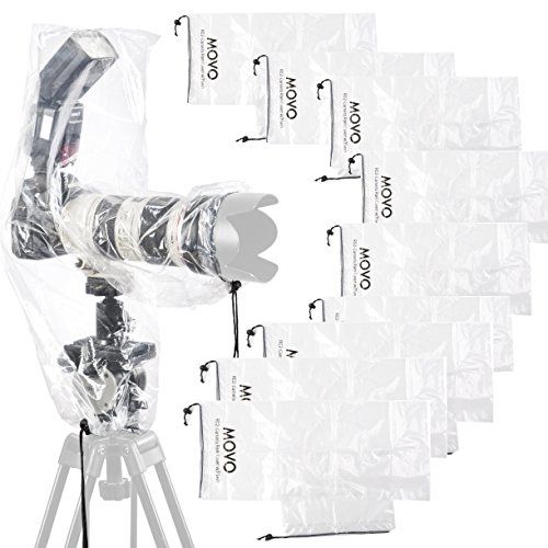  Movo (10 Pack) RC2 Clear Rain Cover for DSLR Camera, Flash, and Lens up to 18 Long