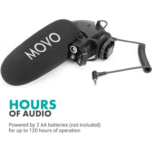  Movo VXR3031 Shotgun Microphone - Supercardioid On-Camera Shotgun Mic with 2-Step High-Pass Filter, 3-Stage Audio Level Control, Headphone Monitoring Input + More