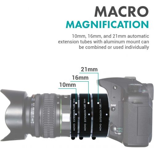  Movo Photo AF Macro Extension Tube Set for Micro 4/3 Mount Mirrorless Camera System (Compatible with Olympus Pen, Panasonic Lumix, Blackmagic Cinema Camera) with 10mm, 16mm & 21mm