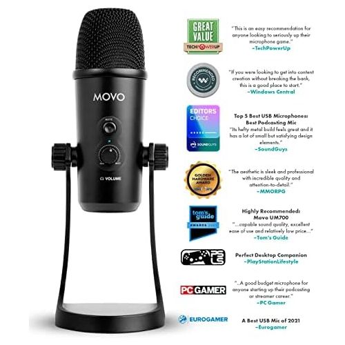  Movo UM700 Desktop USB Microphone for Computer with Adjustable Pickup Patterns Perfect as a Podcast Microphone, Streaming Microphone, Gaming Microphone, and More