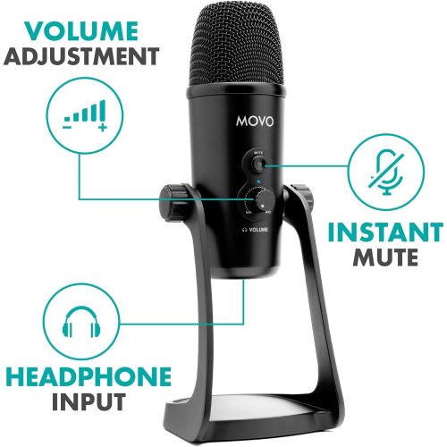  Movo UM700 Desktop USB Microphone for Computer with Adjustable Pickup Patterns Perfect as a Podcast Microphone, Streaming Microphone, Gaming Microphone, and More