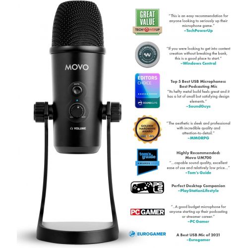  Movo UM700 Desktop USB Microphone for Computer with Adjustable Pickup Patterns Perfect as a Podcast Microphone, Streaming Microphone, Gaming Microphone, and More