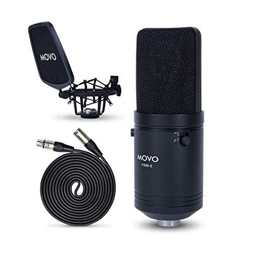  Movo VSM-5 Large Diaphragm XLR Studio Cardioid Condenser Microphone with Shock Mount, Pop Filter, and XLR Cable - Ideal Mic for Vocals, Podcasting, Streaming, Broadcasting, ASMR, a