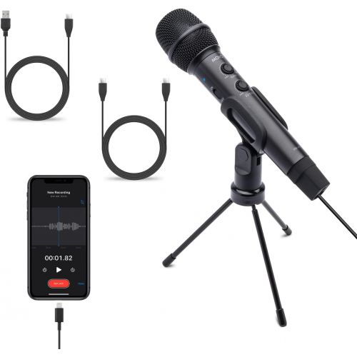  Movo HM-K1 Handheld Digital Cardioid Condenser Microphone for iPhone, Android, Computer with Mic Stand - USB, USB C and Lightning Connector Cables - Mic Compatible with PC, Mac, iP