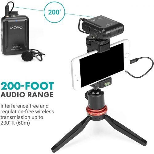  Movo WMX-1 2.4GHz Wireless Lavalier Microphone System Compatible with DSLR Cameras, Camcorders, iPhone, Android Smartphones, and Tablets (200 ft Audio Range)