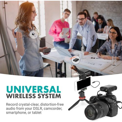  Movo WMX-1 2.4GHz Wireless Lavalier Microphone System Compatible with DSLR Cameras, Camcorders, iPhone, Android Smartphones, and Tablets (200 ft Audio Range)