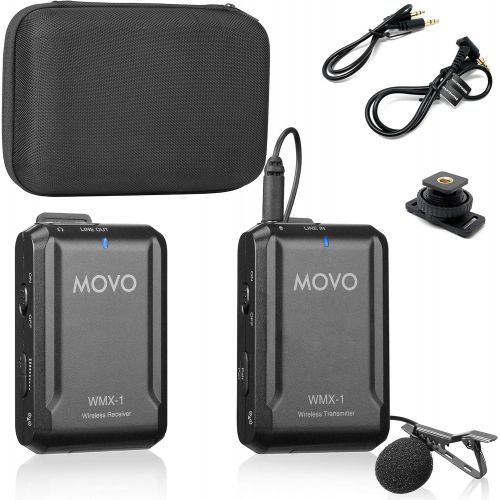  Movo WMX-1 2.4GHz Wireless Lavalier Microphone System Compatible with DSLR Cameras, Camcorders, iPhone, Android Smartphones, and Tablets (200 ft Audio Range)