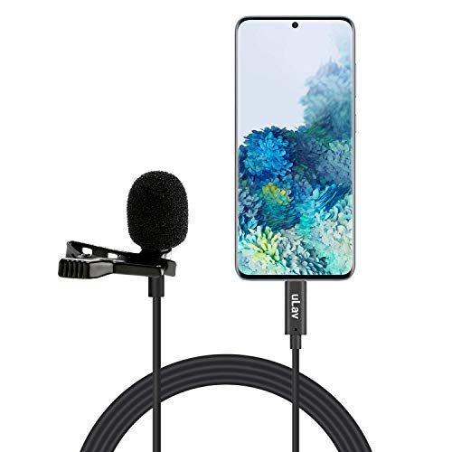  Movo uLav-L - 20 Foot Wired Omnidirectional USB-C Lavalier Clip On Microphone - External Clip On Mic for Android Smartphone or USB-C Devices- Ideal Lapel Microphone for YouTube, Vl