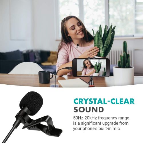  Movo uLav-L - 20 Foot Wired Omnidirectional USB-C Lavalier Clip On Microphone - External Clip On Mic for Android Smartphone or USB-C Devices- Ideal Lapel Microphone for YouTube, Vl