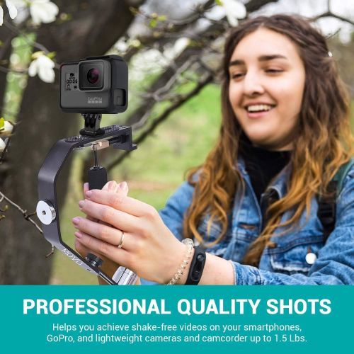  Movo Handheld Video Stabilizer System Compatible with GoPro Hero, HERO2, HERO3, HERO4, HERO5, HERO6, HERO7 & Apple iPhone 5, 5S, 6, 6S, 7, 8, X, XS, XS Max, Samsung Galaxy + Note S