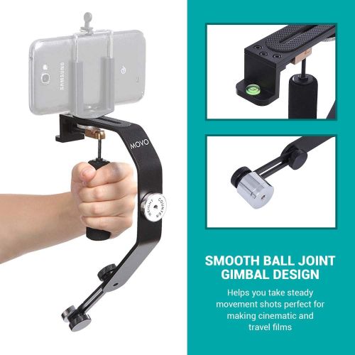  Movo Handheld Video Stabilizer System Compatible with GoPro Hero, HERO2, HERO3, HERO4, HERO5, HERO6, HERO7 & Apple iPhone 5, 5S, 6, 6S, 7, 8, X, XS, XS Max, Samsung Galaxy + Note S