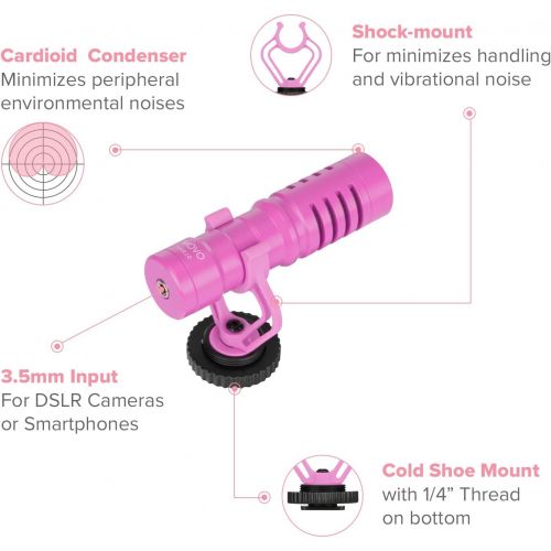  Movo VXR10 Universal Video Microphone with Shock Mount, Deadcat Windscreen, Case for iPhone, Android Smartphones, Canon EOS, Nikon DSLR Cameras and Camcorders (Pink Breast Cancer A