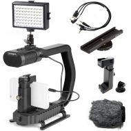 Movo + Sevenoak Micrig U Grip Handle with Built-in Stereo Microphone, LED Light, and Camera Accessories - Stabilizer for Camera, Smartphones, and GoPro Action Cameras