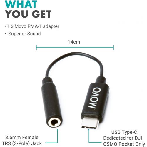  Movo PMA-1 DJI Osmo Pocket Microphone External Sound Adapter USB Type-C to 3.5mm TRS External Microphone and Audio Adapter is The Perfect Microphone Adapter for Your DJI Osmo Pocke