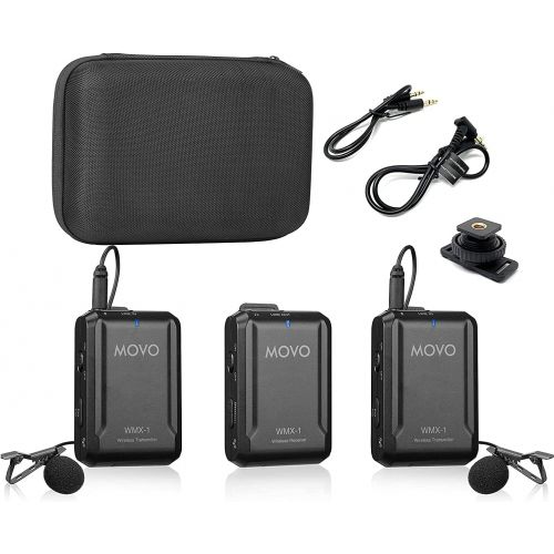  Movo WMX-1-DUO 2.4GHz Dual Wireless Lavalier Microphone System Compatible with DSLR Cameras, Camcorders, iPhone, Android Smartphones, and Tablets (200 ft Audio Range) - Great for T