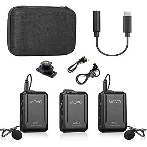  Movo WMX-1-DUO 2.4GHz Dual Wireless Lavalier Microphone System for DJI Osmo Pocket, DSLR Cameras, iPhone, Android Smartphones, and Tablets (200 ft Audio Range) - Great for Teaching