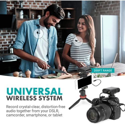  Movo WMX-1-DUO 2.4GHz Dual Wireless Lavalier Microphone System for DJI Osmo Pocket, DSLR Cameras, iPhone, Android Smartphones, and Tablets (200 ft Audio Range) - Great for Teaching