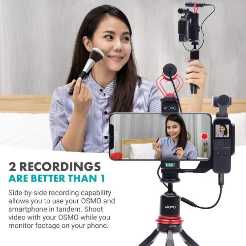  Movo Vlogging Kit Compatible with DJI OSMO Pocket 1, 2 - Video Rig with VXR10 External Microphone, Smartphone Tripod Mount, and Type-C Audio Adapter - Great Bundle for Video and Au