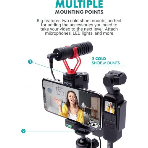  Movo Vlogging Kit Compatible with DJI OSMO Pocket 1, 2 - Video Rig with VXR10 External Microphone, Smartphone Tripod Mount, and Type-C Audio Adapter - Great Bundle for Video and Au