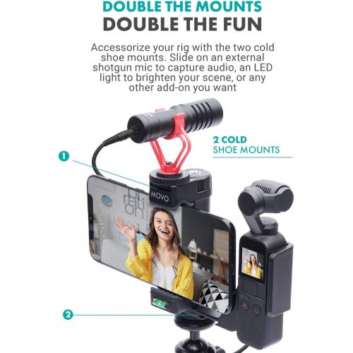  Movo OPR-50 Smartphone Video Rig Compatible with DJI OSMO Pocket 1, 2 - Includes Smartphone Mount and 2X Shoe Mount for Video Microphone, Video Light, and More - Phone Stabilizer f