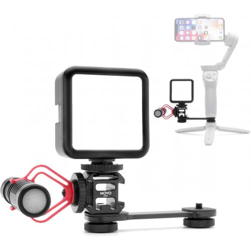  Movo Smartphone Vlogging Kit with VXR10 Camera Microphone, LED Camera Light, and Cold Shoe Extension Bar - Shotgun Microphone for iPhone, Android & DSLR - Compatible with DJI Osmo,
