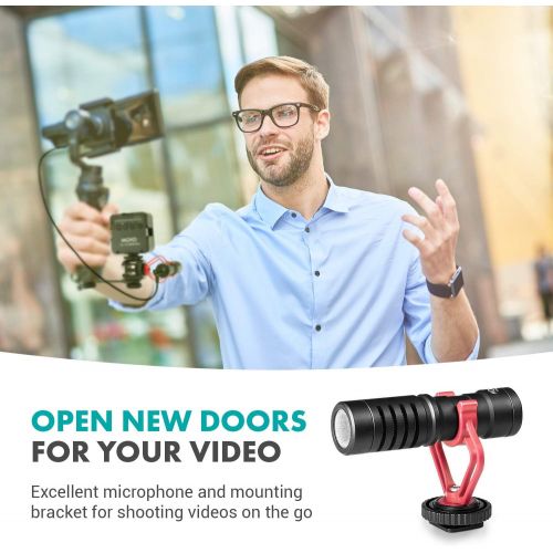  Movo Smartphone Vlogging Kit with VXR10 Camera Microphone, LED Camera Light, and Cold Shoe Extension Bar - Shotgun Microphone for iPhone, Android & DSLR - Compatible with DJI Osmo,