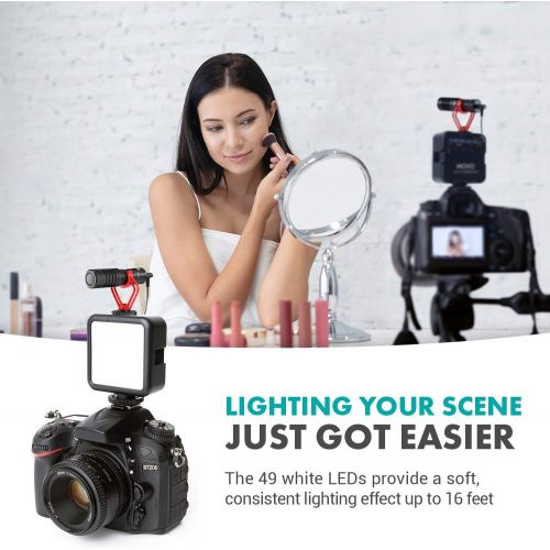  Movo Smartphone Vlogging Kit with VXR10 Camera Microphone, LED Camera Light, and Cold Shoe Extension Bar - Shotgun Microphone for iPhone, Android & DSLR - Compatible with DJI Osmo,