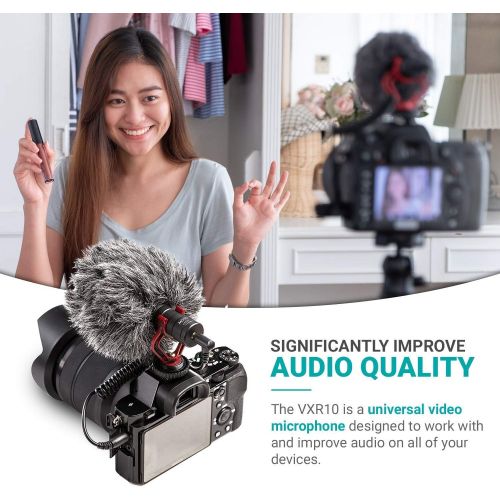  Movo VXR10 Universal Video Microphone with Shock Mount, Deadcat Windscreen, Case for iPhone, Android Smartphones, Canon EOS, Nikon DSLR Cameras and Camcorders - Perfect Camera Micr
