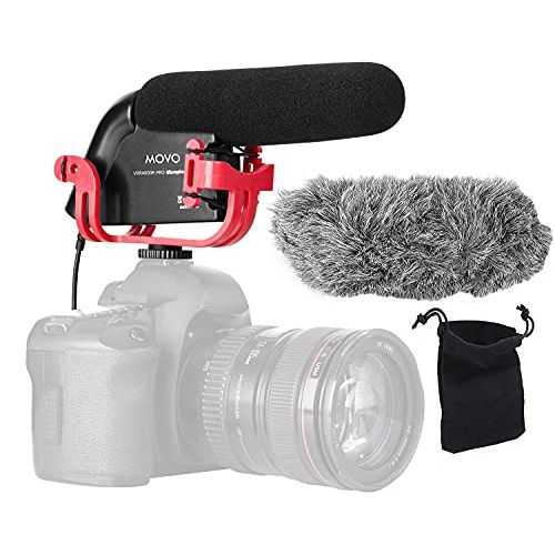  Movo VXR4000R-PRO Directional Condenser Shotgun Microphone with Shockmount, Low Cut Filter, Audio Gain + Attenuation, Foam + Deadcat Windscreens and Case