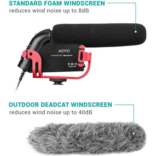  Movo VXR4000R-PRO Directional Condenser Shotgun Microphone with Shockmount, Low Cut Filter, Audio Gain + Attenuation, Foam + Deadcat Windscreens and Case