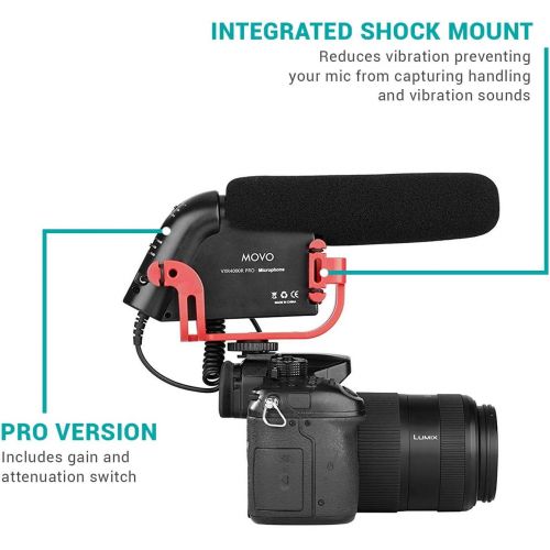  Movo VXR4000R-PRO Directional Condenser Shotgun Microphone with Shockmount, Low Cut Filter, Audio Gain + Attenuation, Foam + Deadcat Windscreens and Case