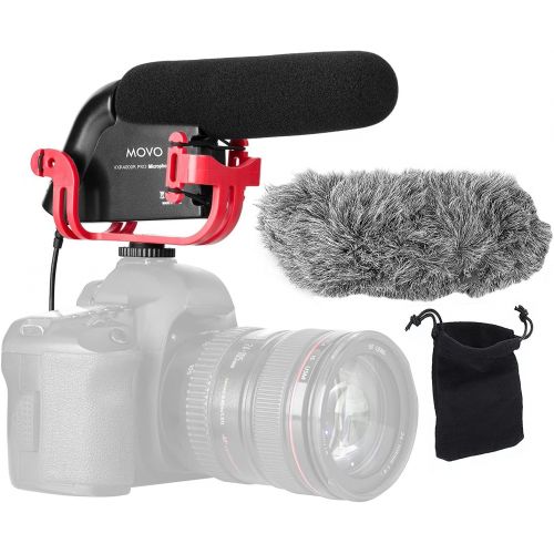  Movo VXR4000R-PRO Directional Condenser Shotgun Microphone with Shockmount, Low Cut Filter, Audio Gain + Attenuation, Foam + Deadcat Windscreens and Case