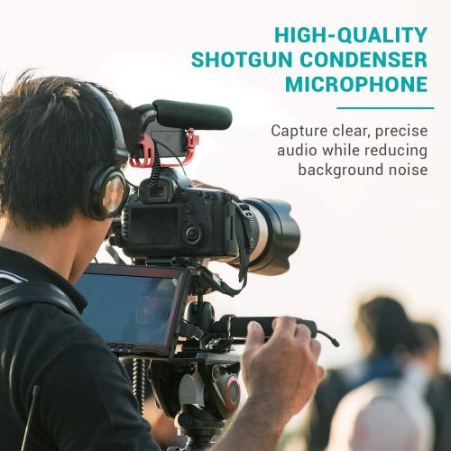  Movo VXR4000R-PRO Directional Condenser Shotgun Microphone with Shockmount, Low Cut Filter, Audio Gain + Attenuation, Foam + Deadcat Windscreens and Case