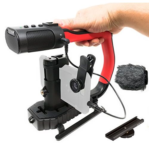  Movo MicRig Extreme Sport Edition - Video Grip Handle with Integrated Stereo Microphone, Windscreen, and Fisheye Lens for iPhone 5, 5C, 5S, 6, 6S, 7, 8, X, XS, XS Max, 11, 11 Pro,