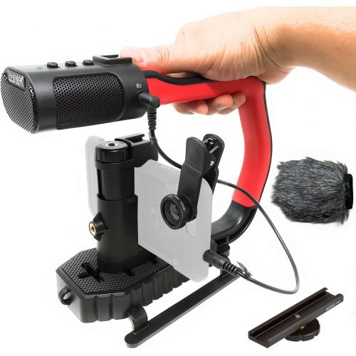  Movo MicRig Extreme Sport Edition - Video Grip Handle with Integrated Stereo Microphone, Windscreen, and Fisheye Lens for iPhone 5, 5C, 5S, 6, 6S, 7, 8, X, XS, XS Max, 11, 11 Pro,