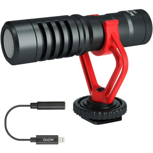  Movo VXR10 Universal Video Microphone with Lightning Dongle Adapter - Includes Shock Mount, Deadcat Windscreen, Case - Compatible with iPhone 12, 11, 11 Pro, XS, XR, X, 8, 7, 6S, 6