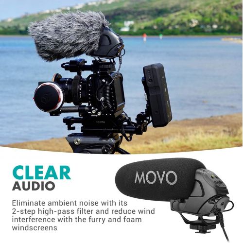  Movo VXR3031 Shotgun Microphone - Supercardioid On-Camera Shotgun Mic with 2-Step High-Pass Filter, 3-Stage Audio Level Control, Headphone Monitoring Input + More