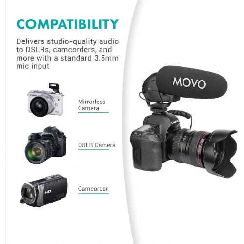  Movo VXR3031 Shotgun Microphone - Supercardioid On-Camera Shotgun Mic with 2-Step High-Pass Filter, 3-Stage Audio Level Control, Headphone Monitoring Input + More