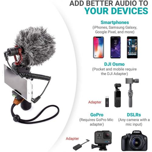  Movo VXR10-SP Universal Smartphone Video Microphone with USB Type-C and Lightning Dongle Adapters - Compatible with iPhone 11, 11 Pro, XS, XR, X, iPad Pro, Samsung Galaxy, Moto, HT