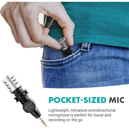  Movo MA5CA 3.5mm TRS Mini Microphone for Camera - Mini Mic for Camera and Camcorder - Video Camera Microphone with 180° Rotation - Pocket-Size Camera Mic for Travel Vlogs and Stree