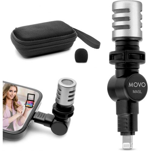  Movo MA5L External Microphone for iPhone, iPad, iOS - Mini Mic for iPhone with MFi-Certified Lightning Jack, 180° Swivel - Apple Smartphone Microphone for Video Recording, Vlogging