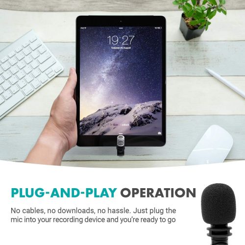  Movo MA5L External Microphone for iPhone, iPad, iOS - Mini Mic for iPhone with MFi-Certified Lightning Jack, 180° Swivel - Apple Smartphone Microphone for Video Recording, Vlogging