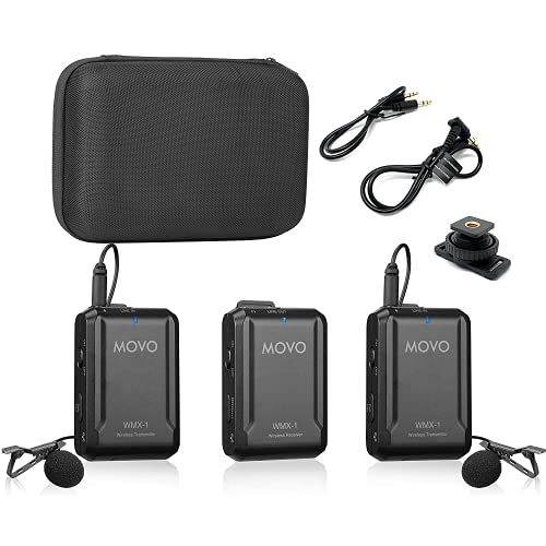  Movo WMX-1-DUO 2.4GHz Dual Wireless Lavalier Microphone System Compatible with DSLR Cameras, Camcorders, iPhone, Android Smartphones, and Tablets (200 ft Audio Range) - Great for T