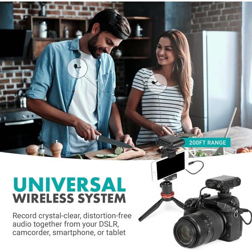  Movo WMX-1-DUO 2.4GHz Dual Wireless Lavalier Microphone System Compatible with DSLR Cameras, Camcorders, iPhone, Android Smartphones, and Tablets (200 ft Audio Range) - Great for T