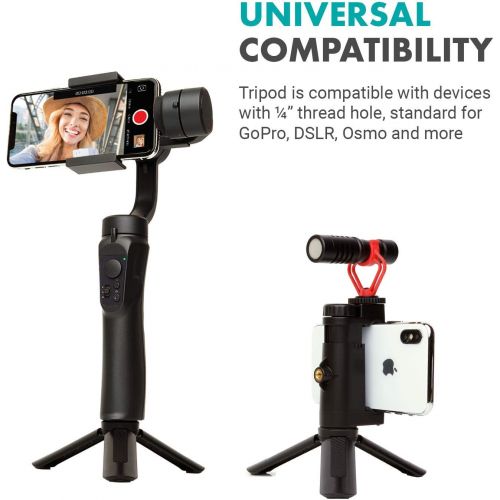  Movo TR-1 Compact Mini Tabletop Tripod/Hand Grip with 1/4 Screw and Folding Feet. Compatible with GoPro, DSLR, Camera, Osmo, Pocket Projector, Zoom - Perfect for Photography, Vlogg