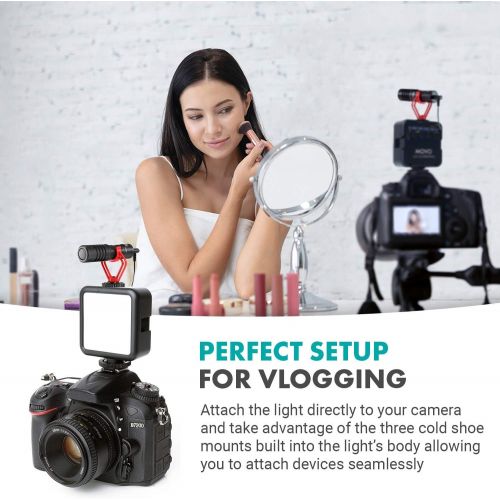  Movo LED XS Portable Rechargeable LED Video Light with Soft Light Diffuser, and Shoe Mount - Compatible with DSLR Camera or Go Pro Rig - Small LED Light for Vlogging, Webcam, Strea