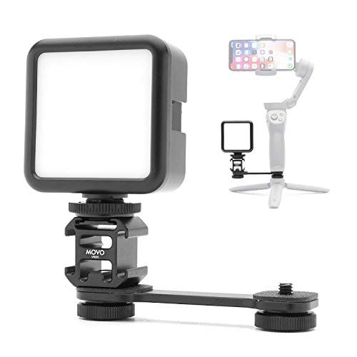  Movo LED-XS Camera Light and VB05 Cold Shoe Extension Bar - LED Video Light and Cold Shoe Mount for Gimbal Tripod - Smartphone Vlogging Gear Compatible with DJI Osmo, GoPro, DSLR,