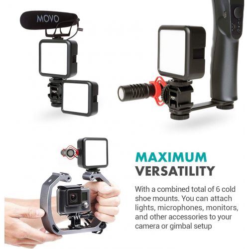  Movo LED-XS Camera Light and VB05 Cold Shoe Extension Bar - LED Video Light and Cold Shoe Mount for Gimbal Tripod - Smartphone Vlogging Gear Compatible with DJI Osmo, GoPro, DSLR,